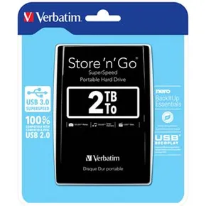 Verbatim zewnętrzny dysk twardy, Store N Go, 2.5", USB 3.0 (3.2 Gen 1), 2TB, 53177, czarny